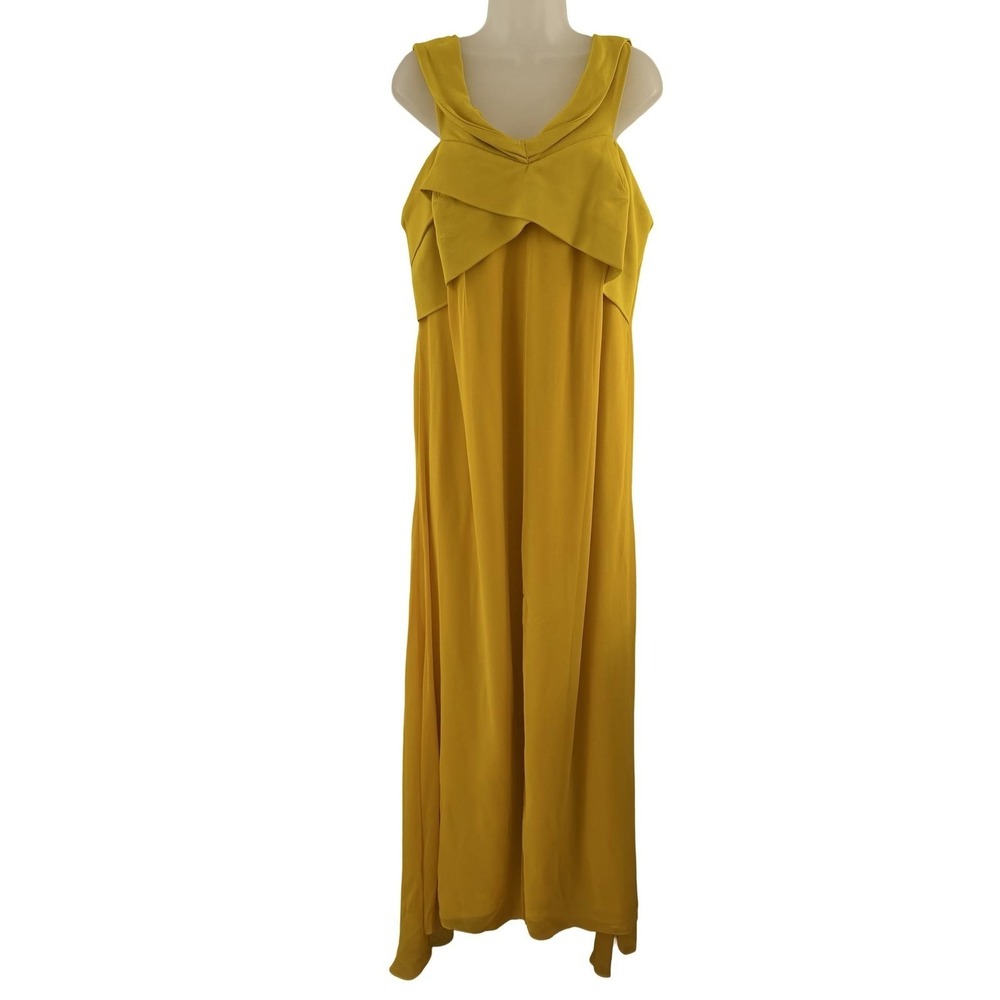 Sachin & Babi Dress Womens 16 Yellow Layered Chiffon Maxi Gown Formal Evening